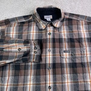 Carhartt Shirt Mens XL Brown Plaid Cold Weather Heavy Flannel Workwear Button Up